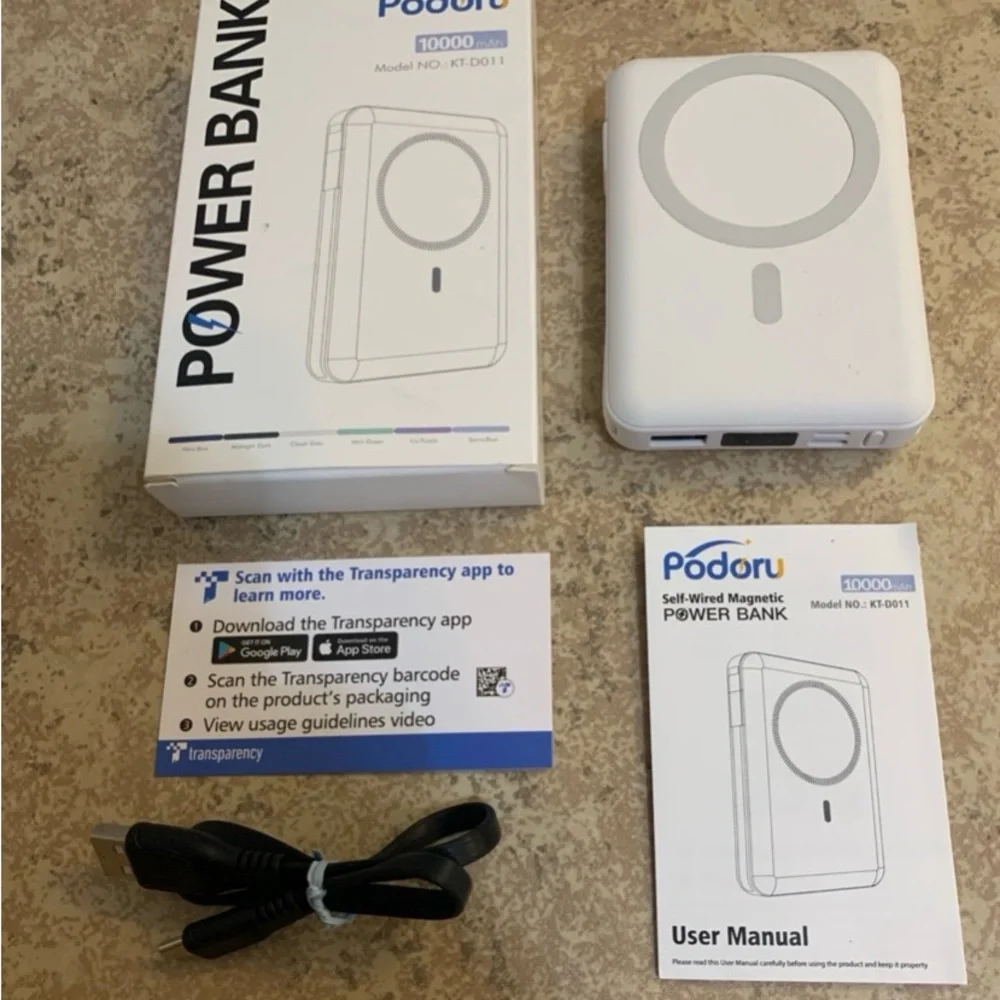 New! Podoru Wireless Portable Charger, Foldable 10000mAh Magnetic Power Bank